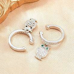 Owl Brass Micro Pave Cubic Zirconia Cuff Earrings&nbsp;EJEW-Z164-01P