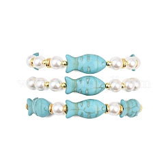 3Pcs 3 Styles Synthetic Turquoise & Shell Pearl Beaded Stretch Bracelet Sets for Women&nbsp;BJEW-JB12488
