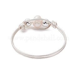 Copper Wire Wrapped Natural Cultured Freshwater Pearl Beads Finger Rings for Women&nbsp;RJEW-JR00775-02