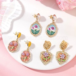 3 Pairs Alloy Enamel Dangle Stud Earrings&nbsp;EJEW-JE06677