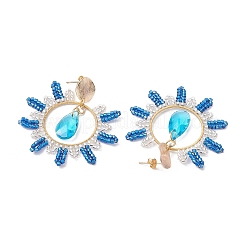 Teardrop Brass Glass Dangle Stud Earrings&nbsp;EJEW-MZ00388-01