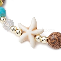 Adjustable Dyed Synthetic Turquoise & Coconut & Wood & Pearl Braided Bead Bracelets&nbsp;BJEW-JB10721-01