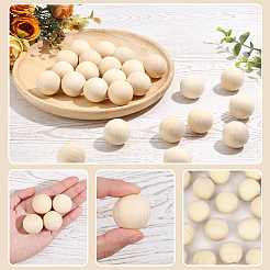 25Pcs Natural Wooden Round Ball&nbsp;WOOD-PA0001-84B