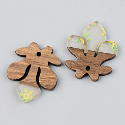 Transparent Resin & Walnut Wood Pendants&nbsp;RESI-S389-051B-D01