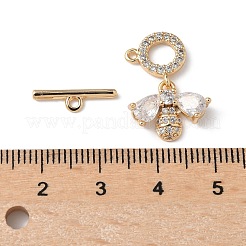 Brass Micro Pave Clear Cubic Zirconia Toggle Clasps&nbsp;KK-G531-06G