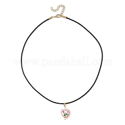 Printed Porcelain Heart Penant Black Waxed Cord Necklace for Women&nbsp;NJEW-JN06482