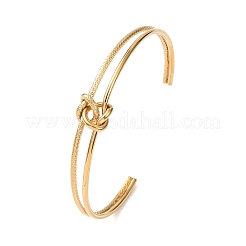 Textured 304 Stainless Steel Double Strands Cuff Bangles for Women&nbsp;BJEW-Z165-02G