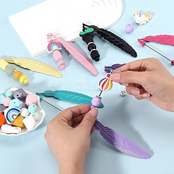 11Pcs 11 Colors Spray Printed Alloy Feather Pendant Bookmarks&nbsp;AJEW-SZ0002-64