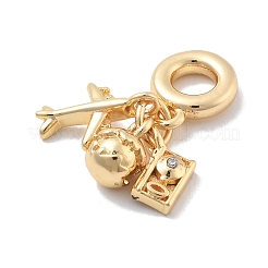 Brass Clear Cubic Zirconia Plane & Egg & Camera European Dangle Charms&nbsp;KK-M305-09G