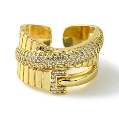 Brass Micro Pave Cubic Zirconia Open Cuff Rings&nbsp;RJEW-K256-41G