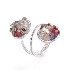 Electroplate Glass Cuff Rings&nbsp;RJEW-JR00248-05