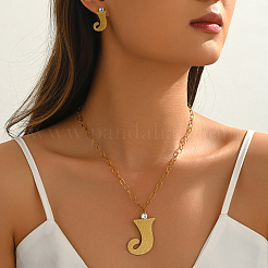 201 Stainless Steel Letter J Pendant Necklace & Stud Earring Set for Women Party and Formal Wear&nbsp;RX6968