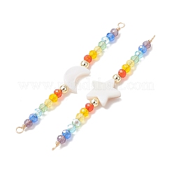 2Pcs 2 Styles Natural White Shell and Colorful Glass Faceted Rondelle Beaded 7 Chakra Connector Charms&nbsp;PALLOY-JF05250