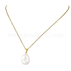 Natural Baroque Keshi Pearl Oval Pendant 304 Stainless Steel Cable Chain Necklaces&nbsp;NJEW-JN06135