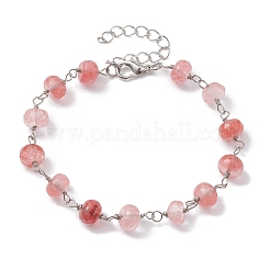 Rondelle Cherry Quartz Glass Links Bracelets & Necklaces Sets&nbsp;SJEW-JS01295-01