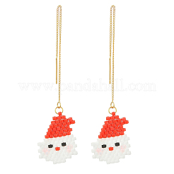 Christmas 304 Stainless Steel with Glass Cylinder Seed Beads Ear Thread&nbsp;EJEW-MZ00817