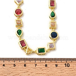 Brass Pave Colorful Cubic Zirconia Geometric Link Chain Necklaces&nbsp;NJEW-P337-01G