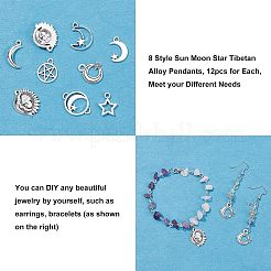 96Pcs 8 Style Tibetan Style Alloy Pendants&nbsp;TIBE-FH0001-15