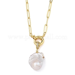 Natural Baroque Pearl Keshi Pearl Nuggets Pendant Brass Paperclip Chain Necklaces for Women&nbsp;NJEW-JN06145