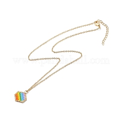 Rainbow Color Japanese Seed Braided Hexagon Pendant Necklace with 304 Stainless Steel Chains for Women&nbsp;NJEW-MZ00006