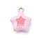 Alloy Enamel Charms, Star Charm, Golden, Pink, 14.5x11.5x4.5mm, Hole: 1.5mm