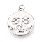 Brass Flat Round & Face Pendants, Platinum, 22.5x19.5x2.5mm, Hole: 3.5mm, Jump Ring: 5x0.5mm, Iinner Diameter: 3.5mm