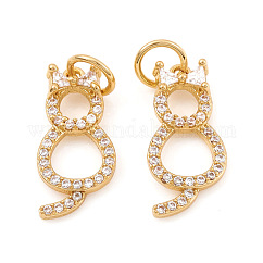 Brass Micro Pave Cubic Zirconia Charms, Cat Shape, Clear, Real 18K Gold Plated, 15x7x2mm, Hole: 3.5mm