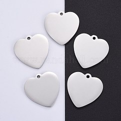 Tarnish Resistant 304 Stainless Steel Pendants, Mirror Polished Finish, Blank Stamping Tags, Double Side Polished, Heart, Stainless Steel Color, 20x20x1.8mm, Hole: 2.2mm