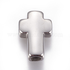 Tarnish Resistant 304 Stainless Steel Beads, Cross, Stainless Steel Color, 14x10x4mm, Hole: 2.5mm