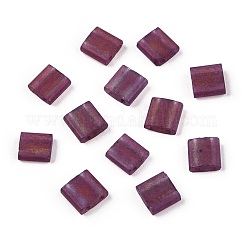 2-Hole Glass Seed Beads, Transparent Colours, Frosted, Square, Medium Violet Red, 5x4.5~5.5x2~2.5mm, Hole: 0.5~0.8mm