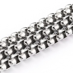 Tarnish Resistant 304 Stainless Steel Box Chains, Unwelded, with Spool, Stainless Steel Color, 3x3x1.5mm, 32.8 Feet(10m)/roll
