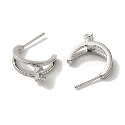 Rack Plating Brass Micro Pave Cubic Zirconia Studs Earrings Findings&nbsp;EJEW-R162-42P