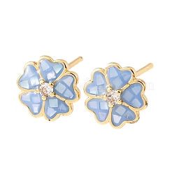 Brass Enamel Flower Stud Earrings&nbsp;EJEW-I322-12G
