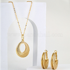 Brass Hollow Donut Pendant Necklaces & Hoop Earrings&nbsp;LV5654