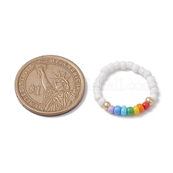 Glass Seed Beaded Stretch Rings for Women&nbsp;RJEW-JR00657