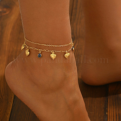 Brass Sweet Romantic Blue Evil Eye Heart Pendant Anklets for Women's Gift&nbsp;CA3994