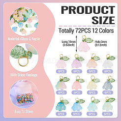 72Pcs 12 Colors Glass & Acylic Flower Pendants&nbsp;PALLOY-TAC0259