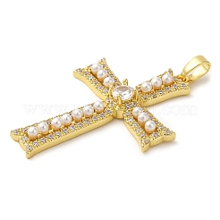 Rack Plating Brass Micro Pave Cubic Zirconia Pendants and ABS Imitation Pearl&nbsp;KK-H476-04G-RS
