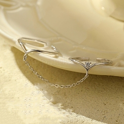 925 Sterling Silver with Cubic Zirconia Open Cuff Double Rings for Women&nbsp;FS-WGE2F5D-01