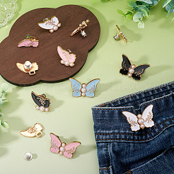 8Pcs 4 Colors Butterfly Alloy & Imitation Pearl Adjustable Jean Button Pins&nbsp;FIND-TA0009-12
