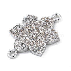 Rack Plating Brass Micro Pave Clear Cubic Zirconia Flower Connector Charms&nbsp;KK-A234-043P