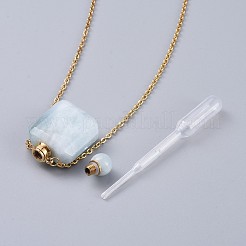 Natural Aquamarine Perfume Bottle Pendant Necklaces&nbsp;NJEW-F266-01B