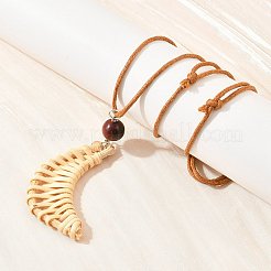 Boho Woven Rattan Pendant Long Necklaces&nbsp;WD-CBA76F6-01C