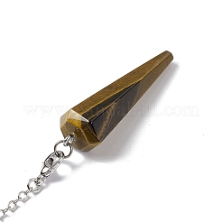 Natural Tiger Eye Hexagonal Pointed Cone Dowsing Pendulum Pendants&nbsp;G-G983-05P-04