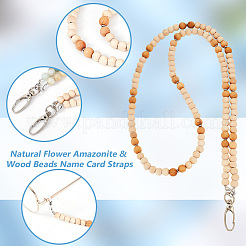 2Pcs 2 Style Natural Flower Amazonite & Wood Name Card Straps&nbsp;HJEW-AB00647