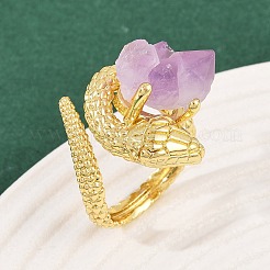 Snake Natural Amethyst Open Cuff Rings&nbsp;RJEW-K286-10G-02