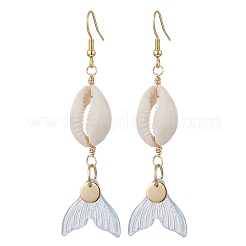 Natural Cowrie Shell Glass Dangle Earrings&nbsp;EJEW-JE06385-03