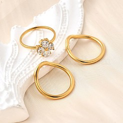 3Pcs 304 Stainless Steel Micro Pave Cubic Zirconia Ring Sets&nbsp;RJEW-S625-01G