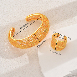 Vintage Alloy Hollow Carved Flower Cuff Bangles & Rings Sets for Women Wedding&nbsp;HJ5004