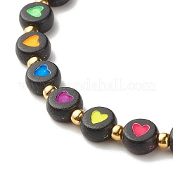 Flat Round with Heart Beaded Stretch Bracelet for Women&nbsp;BJEW-JB07552-03